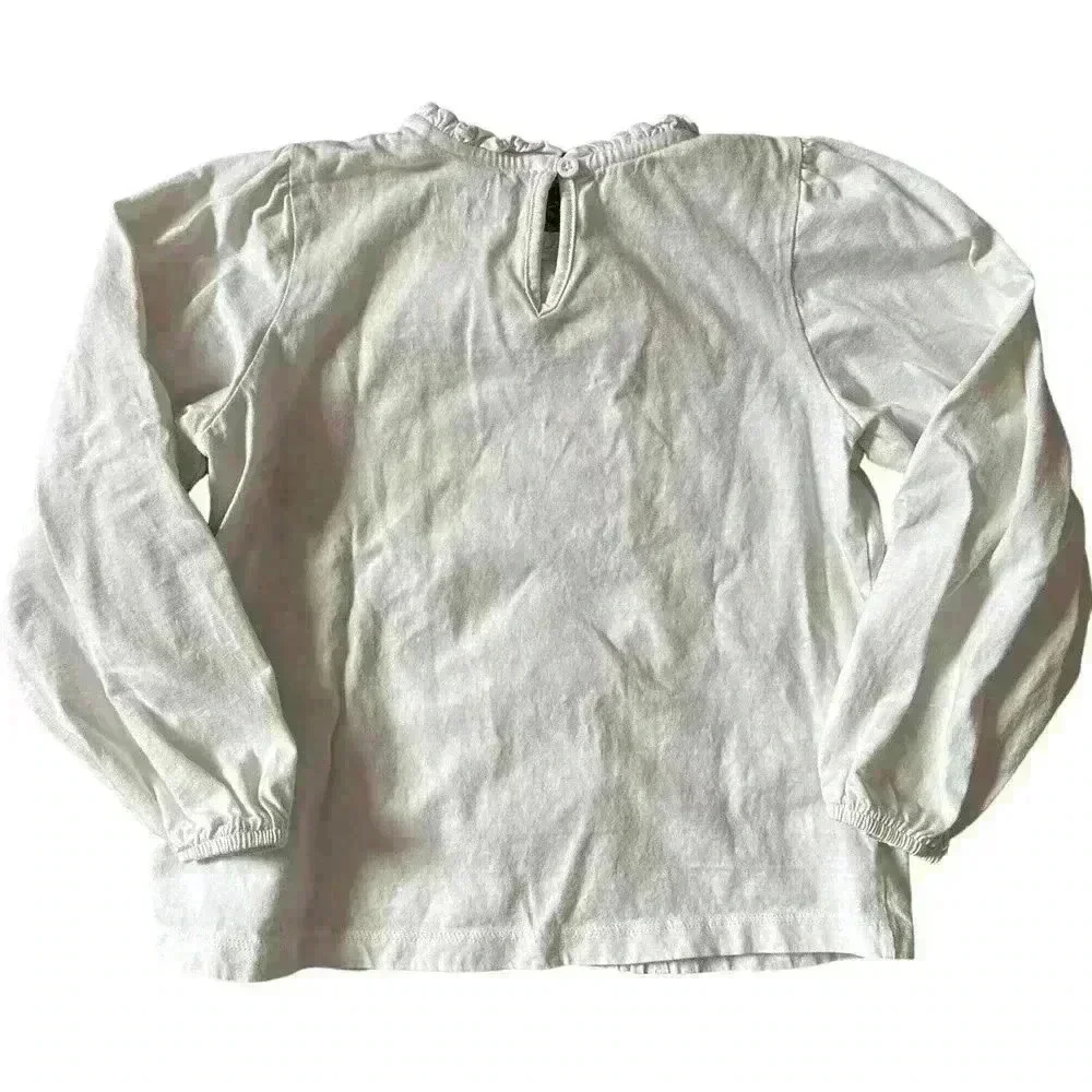 Girl's Mini Boden White Long Sleeve Embroidered Floral Shirt Size 6-7Y